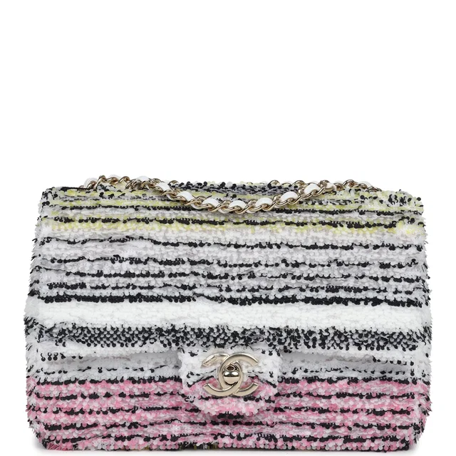 Chanel Mini Rectangular Flap White Multicolor Sequin Light Gold Hardware in White Leather from Madison Avenue Couture