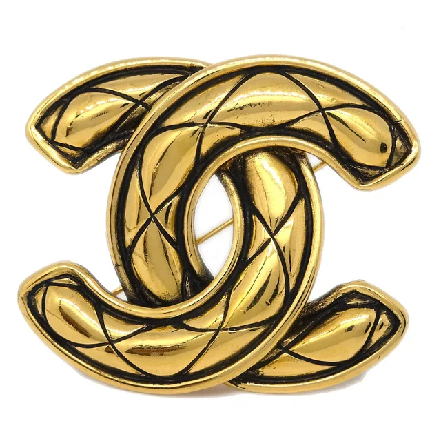 Chanel Quilted CC Brooch Pin Gold 1152 in Gold from AMORE Vintage Tokyo