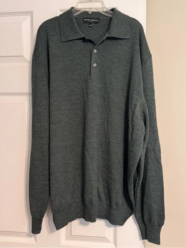 Ponte Vecchio Italian Merino Wool Long Sleeve Dark Green Knit Polo Sweater Xxl in green Wool from Poshmark