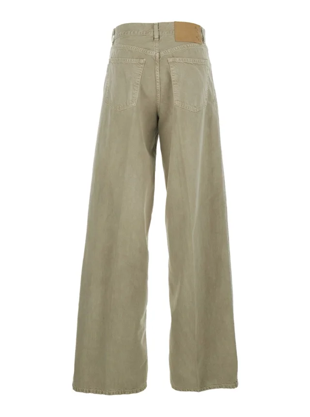 HAIKURE Khaki Green Jeans with Belt Loops and Logo Patch on the Back in Denim Women in Green, photo 3 of 6 from Gaudenzi Boutique
