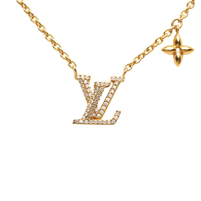 Gold Louis Vuitton Gold Plated Strass LV Iconic Pendant Necklace in Gold from Designer Revival