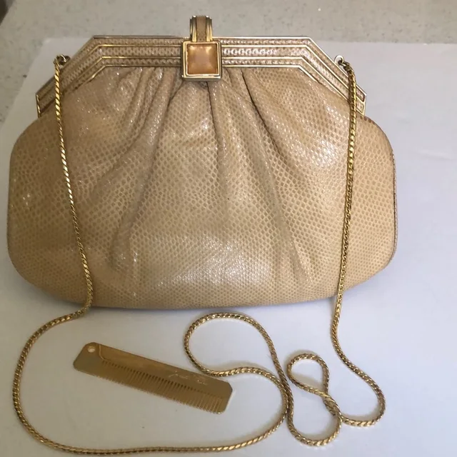 Judith Leiber Vintage Saks Reptile Gold Chain Shoulder Clutch in gold Lizard from Poshmark