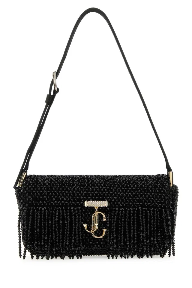 Jimmy Choo Shoulder Bag — Black in Black Satin from HEWI