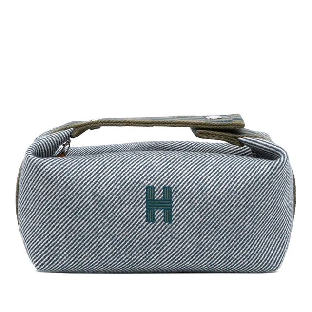 Blue Hermès Small Wool Bride A Brac H Natte Case Vanity Bag in Blue Wool from Designer Revival