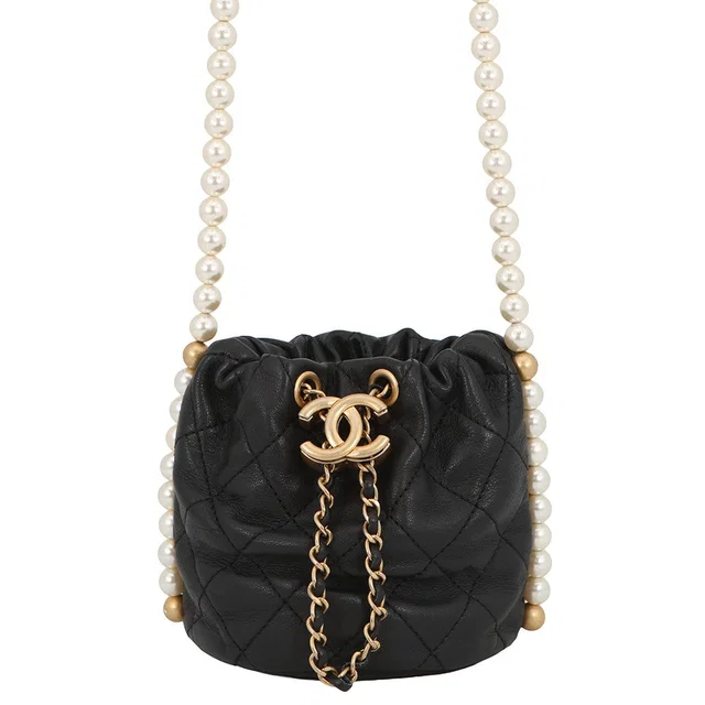 Chanel Faux Pearl Drawstring Bag Shoulder Bag BlackAS2529 Lambskin in Lambskin from GALLERY RARE