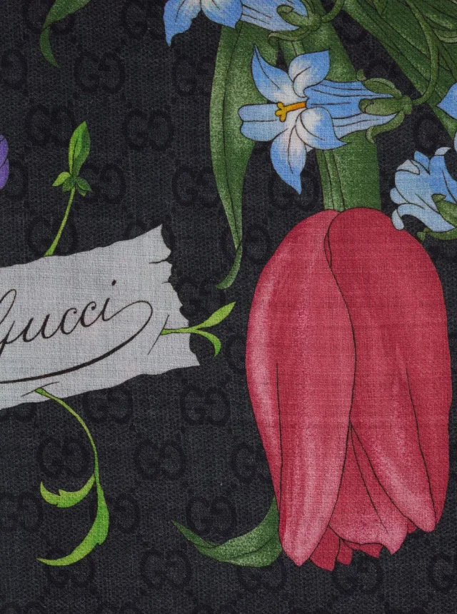 Gucci Floral Wool-Silk Blend Scarf — Black Scarfs in Black Silk from HEWI, photo 3 of 3