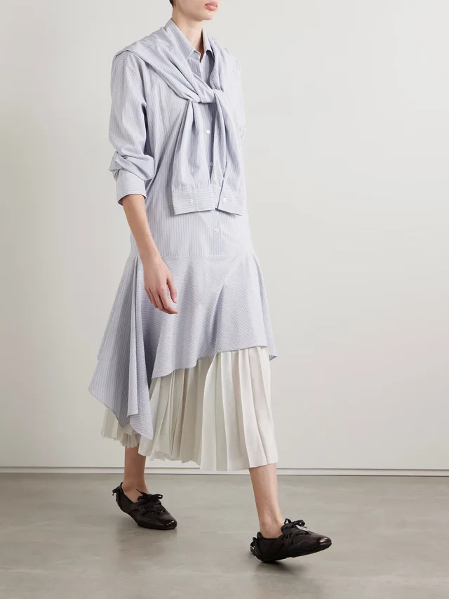 ACNE STUDIOS Asymmetric draped striped voile shirt dress in Blue, photo 2 of 2 from NET-A-PORTER (Canada)