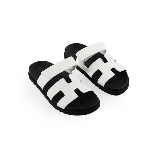 Hermès Chypre Sandals Size 37.5 White in White Leather from The Purse Affair