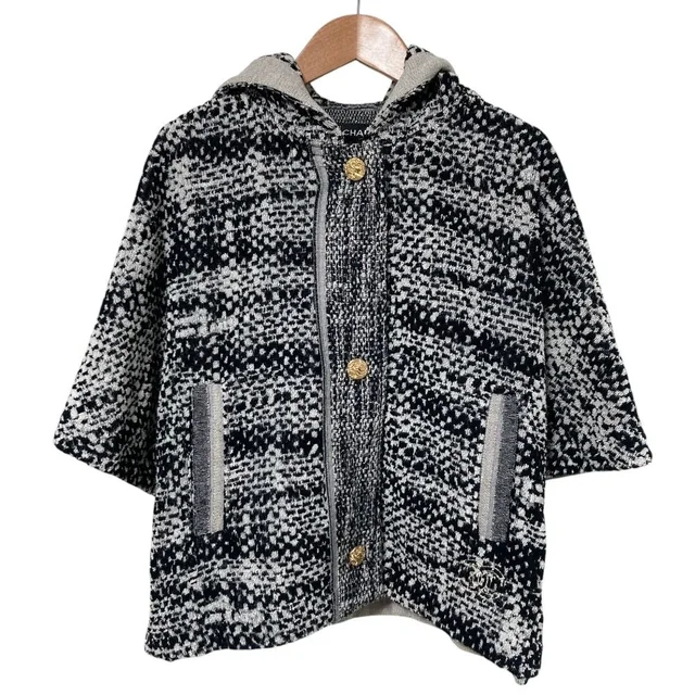 Chanel Pile CC Logo Poncho Coat 34 36 Black Gray in Black from The Reluxe