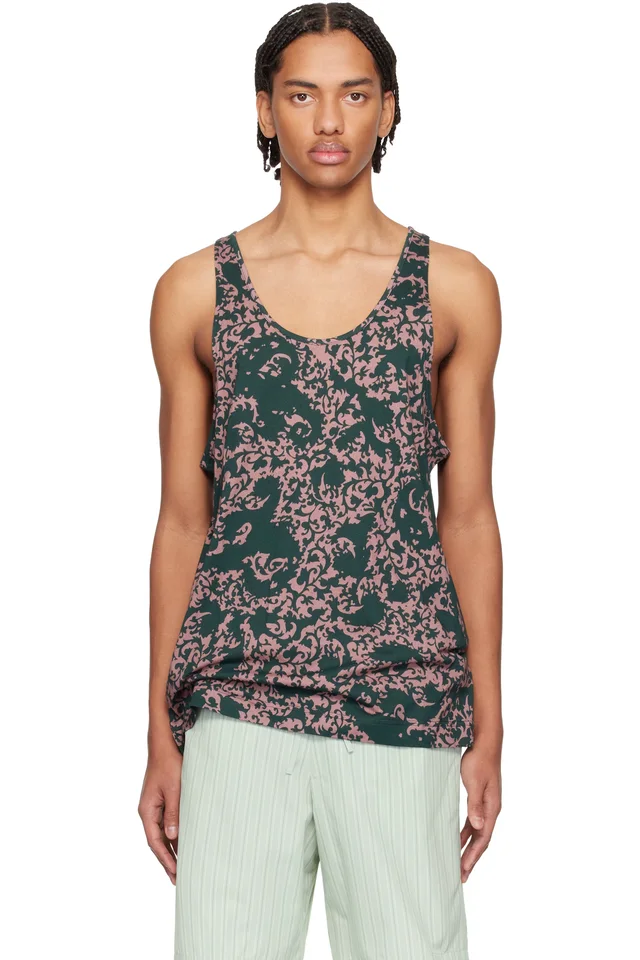 Dries Van Noten Green & Pink Floral Tank Top, image 1 of 1 from SSENSE