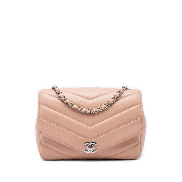 Beige Chanel Small Chevron Caviar Data Center Envelope Flap Crossbody Bag in Beige Caviar leather from Designer Revival