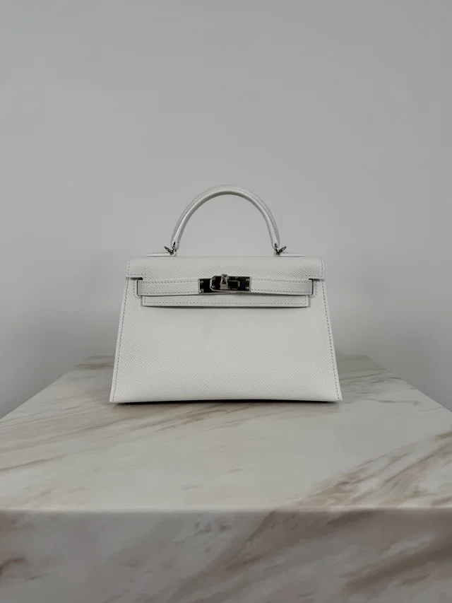 Hermès Mini Kelly White Epsom Palladium Hardware in White Epsom leather from Luxury Promise