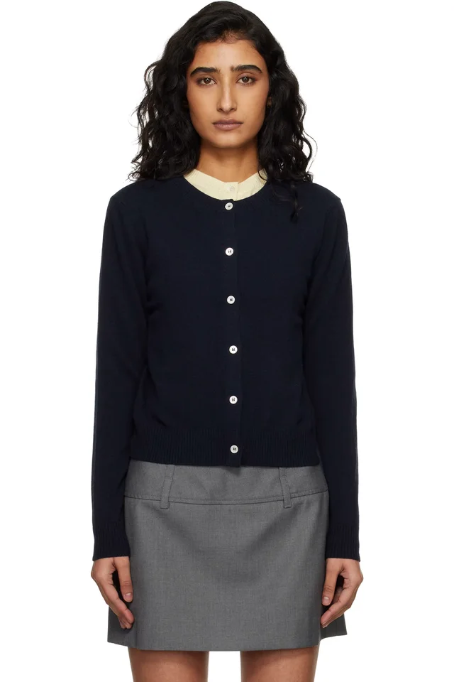 Navy Essential Crewneck Knit Cardigan, image 1 of 1 from SSENSE