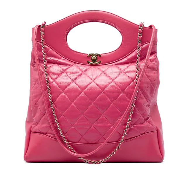 Pink Chanel Small Quilted Shiny Aged Calfskin 31 Shopping Bag Satchel in Pink Calfskin from Designer Revival