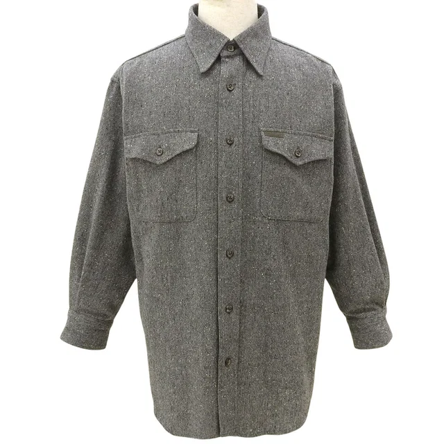 Burberry Logo Button Elbow Patch Design Shirt #LY Gray in Grey Wool from VINTAGE QOO TOKYO