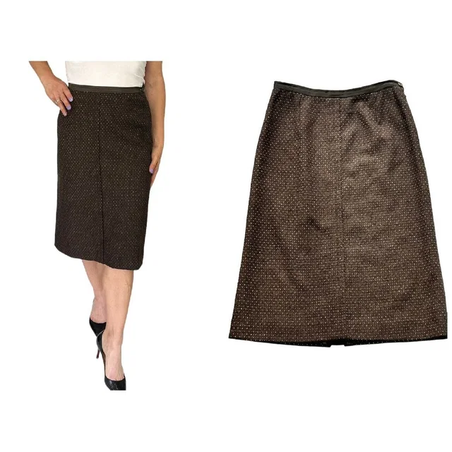 Etro Milano Brown Polka Dot Wool Straight Midi Skirt Sz 40 2/4 in red|brown Wool from Poshmark