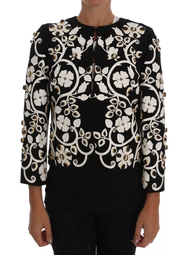 Dolce & Gabbana Jacket Black Baroque Floral Crystal Coat in Black from Luxury Promise