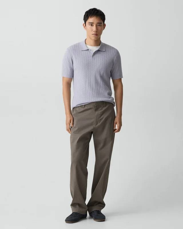 Theory Soris Cable-Knit Polo Shirt in Light Bilen in GRAY LILAC 62% Viscose, 38% Polyester; Exclusive Of Elastic, photo 12 of 12 from Theory