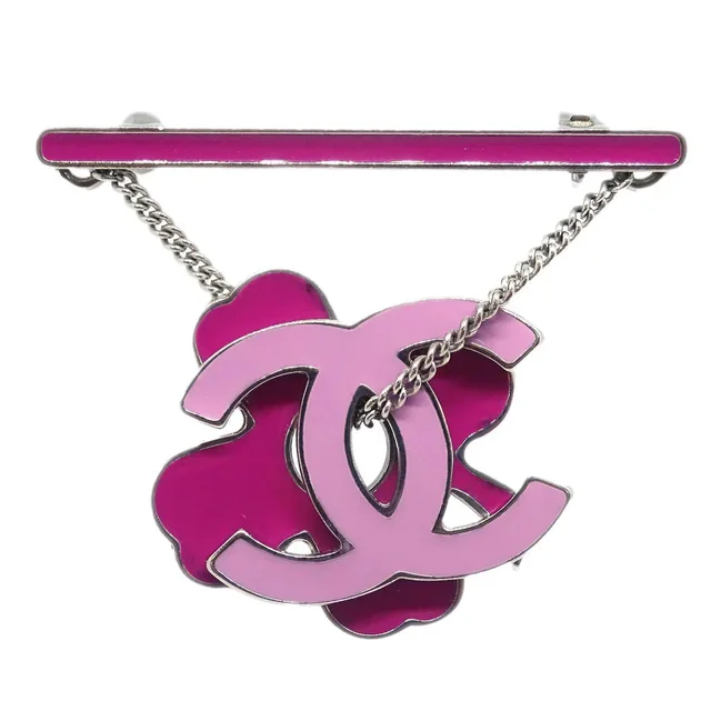 Chanel Dangle Brooch Pin Silver Pink 04P in Pink from AMORE Vintage Tokyo