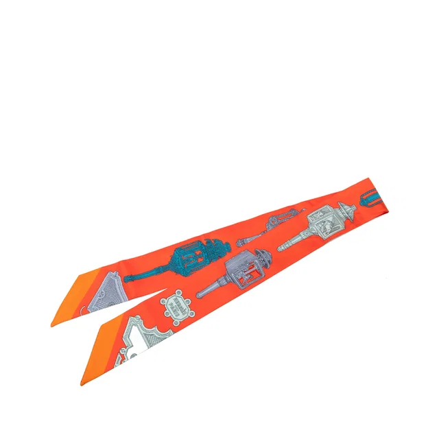 Orange Hermès Merveilleuses Lanternes Silk Twilly Scarf Scarves in Orange Silk from Designer Revival
