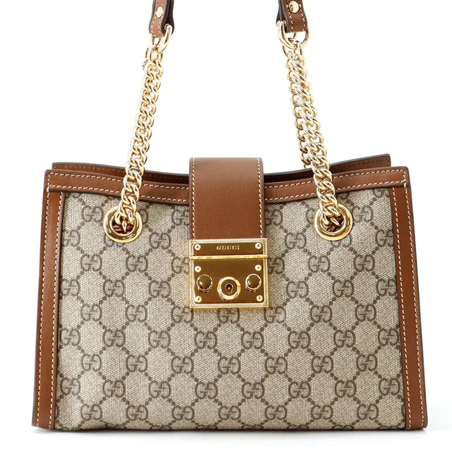 Gucci GG Supreme Padlock ChainShoulder Bag Beige/Brown498156 PVC Leather in Beige Leather from GALLERY RARE