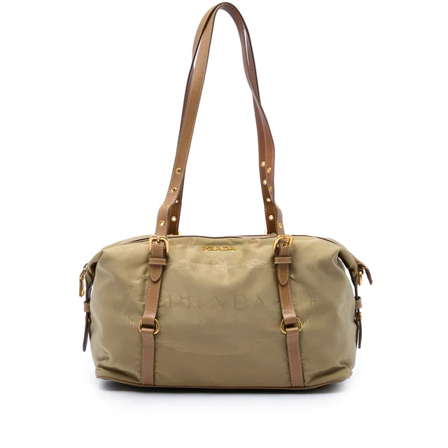 Beige Prada Canvas Canapa Logo Shoulder Bag in Beige Canvas from Designer Revival