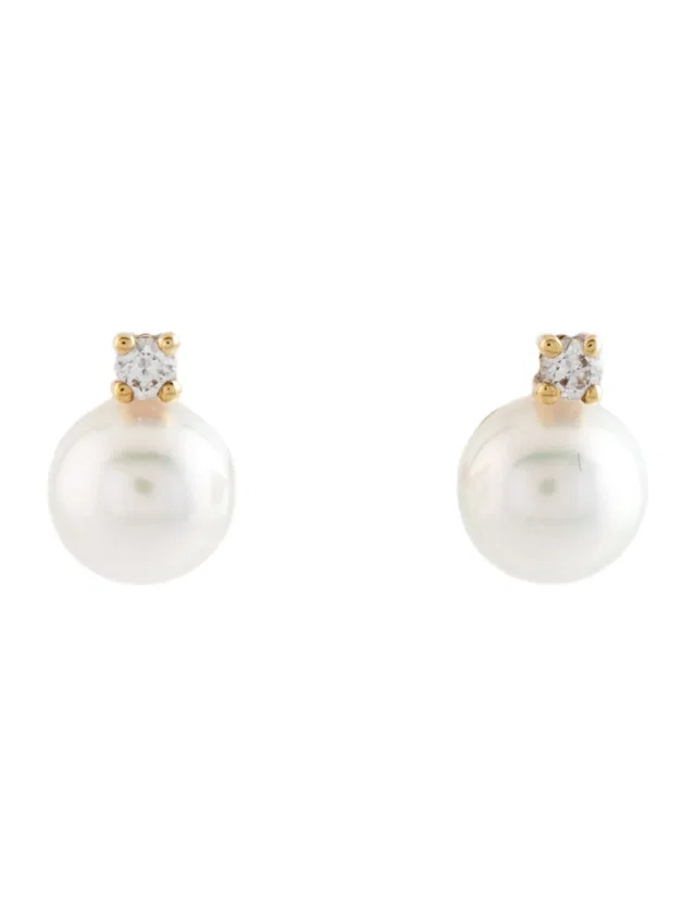 Mikimoto 18K Akoya Pearl & Diamond Stud Earrings in multicolor from The RealReal