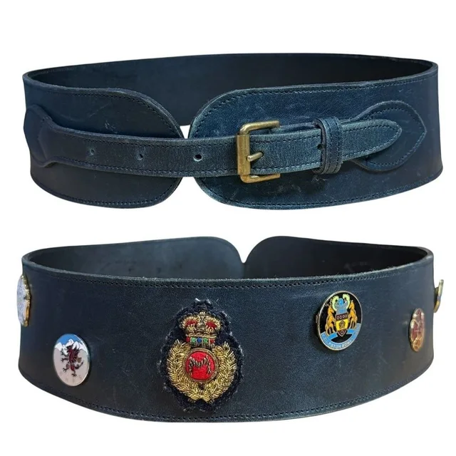 Vintage 70s Mulberry Black Leather Stable Trophy Belt W/ British Heraldry Badges in black Leather from Poshmark