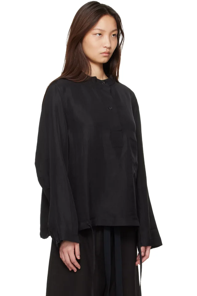 Studio Nicholson Black Baye Twill Shirt, photo 2 of 4 from SSENSE