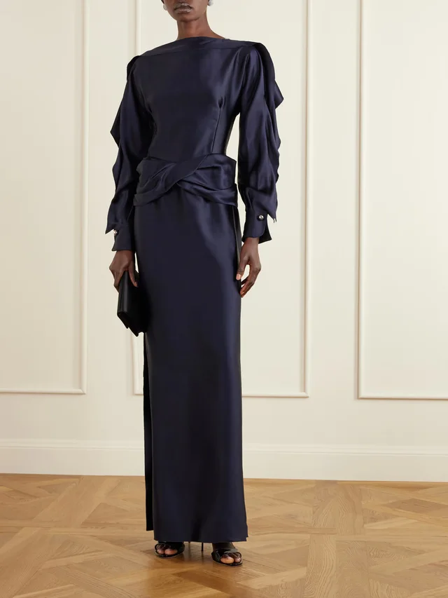 LANVIN Ruffled gathered satin gown in Blue, photo 2 of 2 from NET-A-PORTER (Canada)