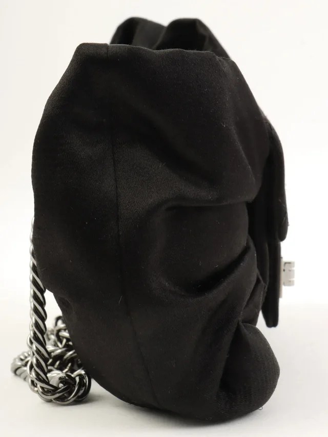 Chanel 2008 Vintage Satin 2.55 Ribbon Chain Shoulder Bag Black in Black Satin from VINTAGE QOO TOKYO, photo 3 of 11