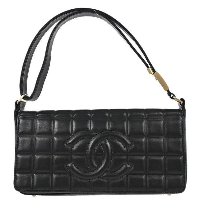 Chanel 2002-2003 Black Lambskin Choco Bar Shoulder Bag in Black Lambskin from AMORE Vintage Tokyo