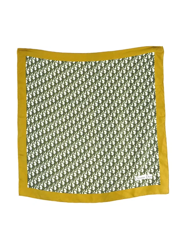Dior Chartreuse Oblique Logo Printed Scarf in Multicolor Silk from Arcade Vintage