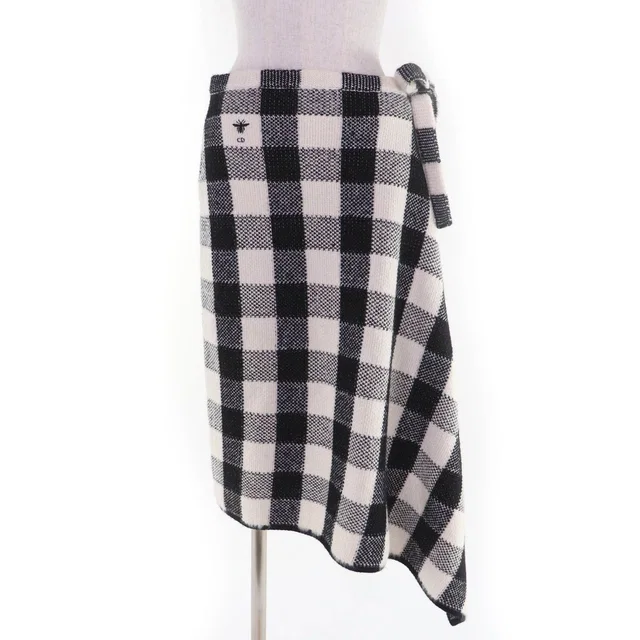 Dior Made Wool Alpaca Bee Embroidery Plaid Pattern Skirt in Wool from The Reluxe