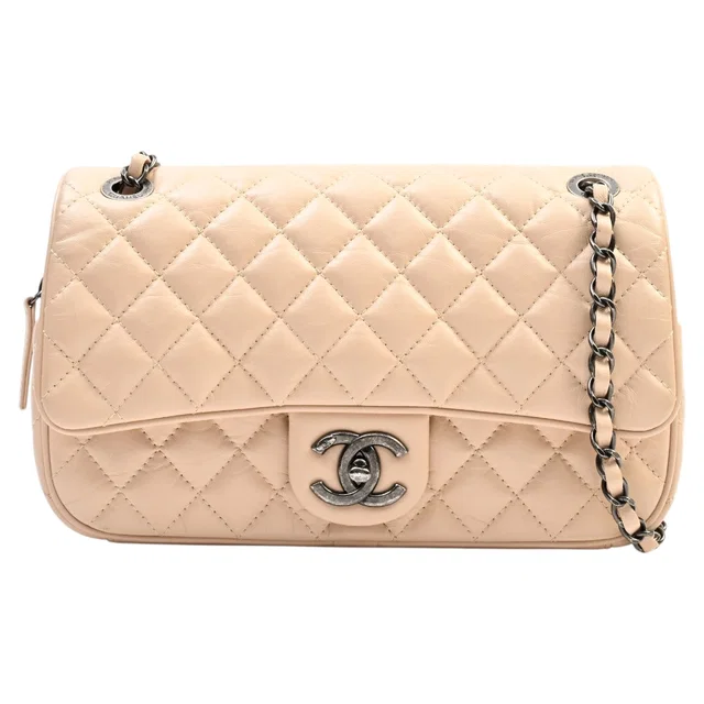 Chanel Matelassé Stitch CC Turn-Lock Chain Shoulder Bag, Ivory (circa 2015) in White Calfskin from VINTAGE QOO TOKYO