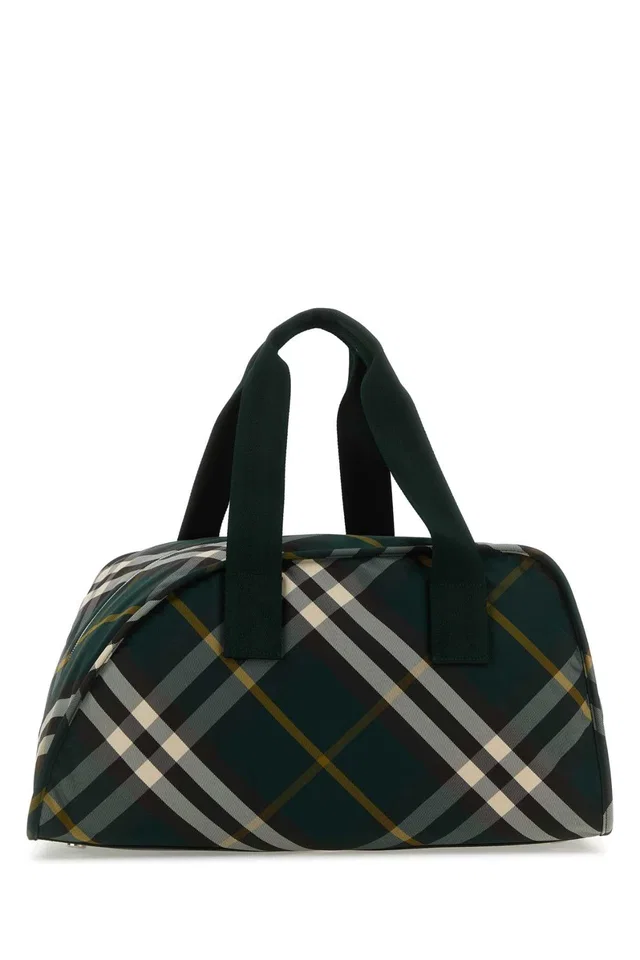 Burberry Diagonal Plaid Nylon Travel Bag — Green in Green Nylon from HEWI