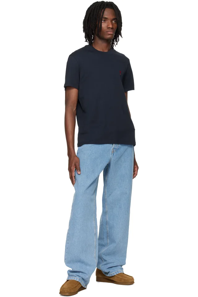 AMI Paris Navy Cotton Red Ami de Coeur T-shirt, photo 4 of 4 from SSENSE