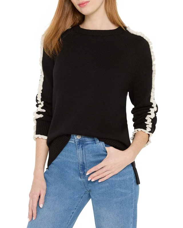 NIC+ZOE Petite Ruffled Down Sweater in //asset1.ruecdn.com/images/sw/141557/1415573502_RLSW_black.jpg, image 1 of 1 from Gilt