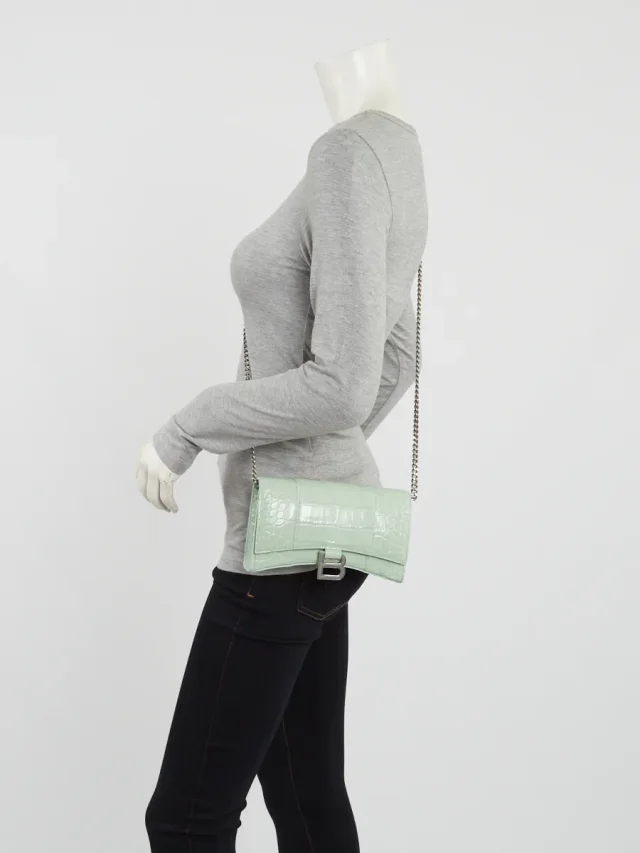 Balenciaga Light Green Croc Embossed Leather Soft Hourglass Wallet On Chain Bag in Green Crocodile from Yoogis, photo 2 of 10