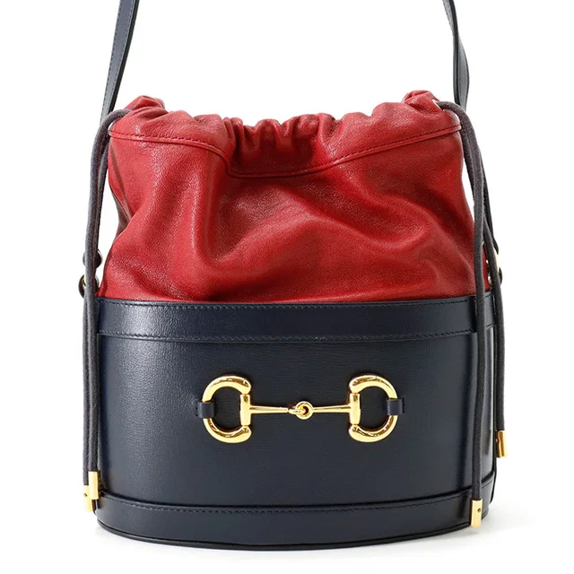Gucci Horsebit1955 Drawstring Bag Shoulder Bag Red/Navy602118 1DBLG 8495 Leather in Red Leather from GALLERY RARE