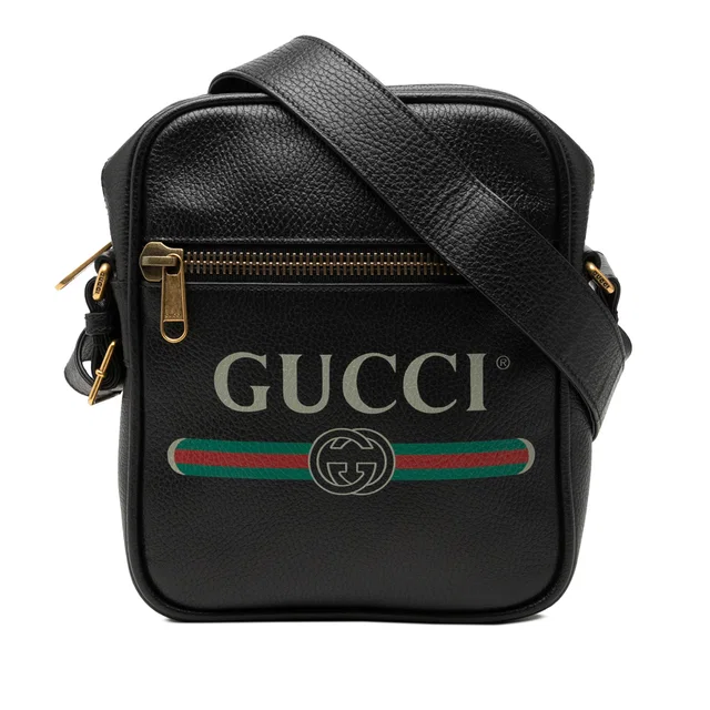 Black Gucci Grained Calfskin Logo Crossbody in Black Caviar leather from Designer Revival
