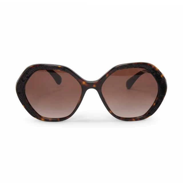 Chanel Sequin Trim Round Sunglasses in Havana from Blue Spinach