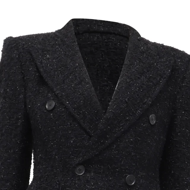 Balenciaga Hourglass Tweed Blazer in Black Cotton in black, photo 2 of 6 from ShopSimon