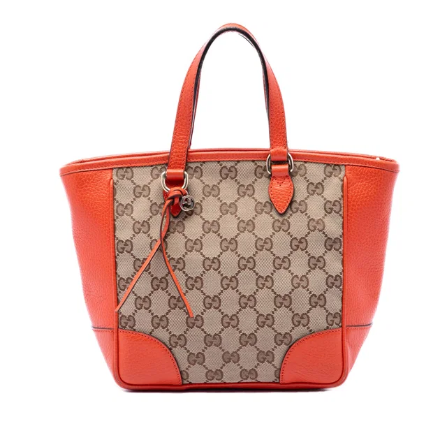 Beige Gucci Small GG Canvas Bree Satchel in Beige Canvas from Designer Revival