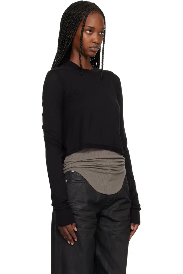 Rick Owens DRKSHDW Black Temple Cropped Level LS T-shirt, photo 2 of 4 from SSENSE