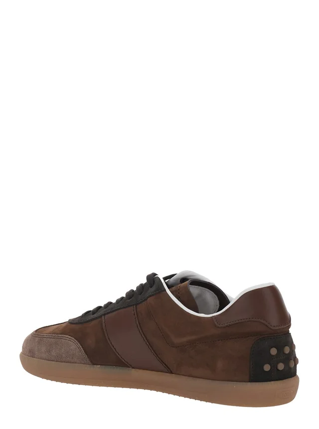 Tod's Brown Low Top Sneaker with Logo on Tongue and Inserts Design in Suede Man in Brown 100% Calf, photo 6 of 8 from Gaudenzi Boutique