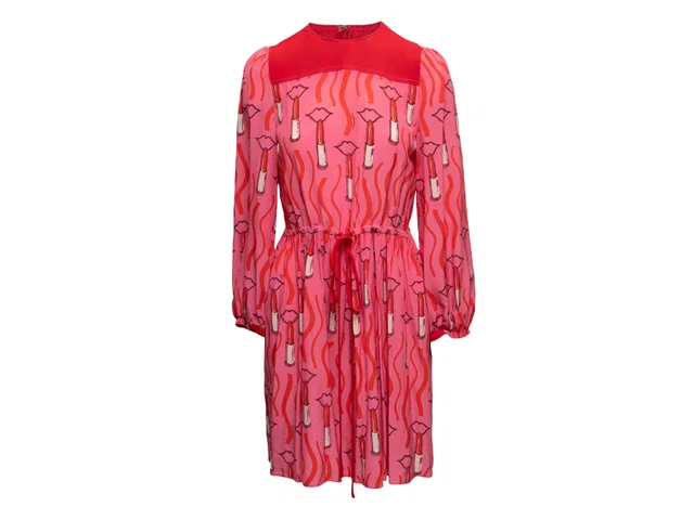 Pink & Red Valentino Lipstick Print Dress Size US S in Red from Designer Revival