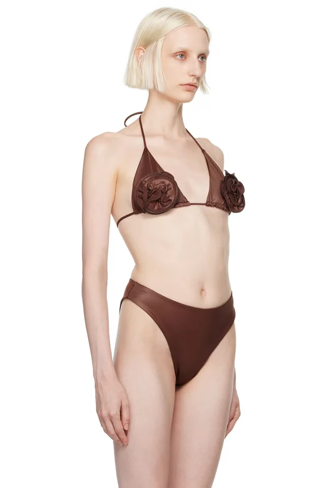 Magda Butrym Brown Floral Bikini Top, photo 2 of 4 from SSENSE
