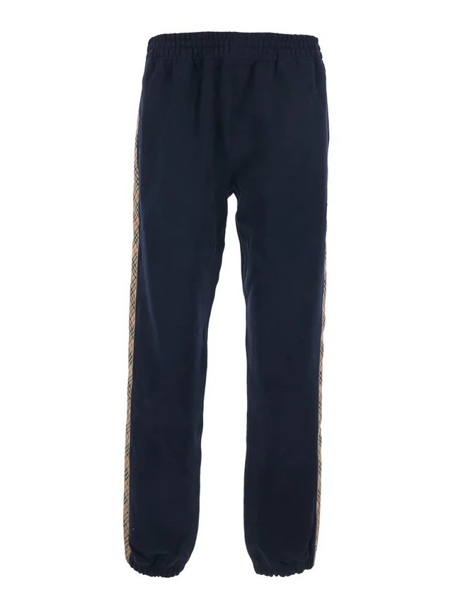 Burberry Blue Pants with Elastic Waist and Side Check Motif Stripes in Cotton Man in Blue 100% Cotton, photo 2 of 6 from Gaudenzi Boutique