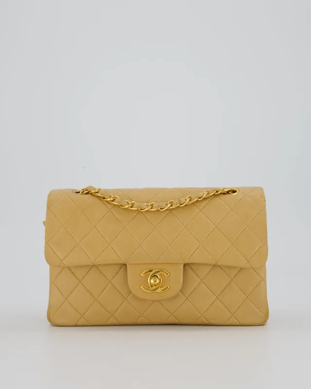 Chanel Vintage Beige Small Classic Double Flap Bag in Beige Lambskin from Sellier